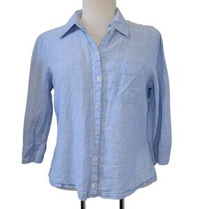 H&M Hennes 100% Linen Natural Fiber Lightweight Blue Button Down Women's M
